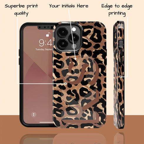 Wild Metallic Leopard 3D Initials iPhone Case